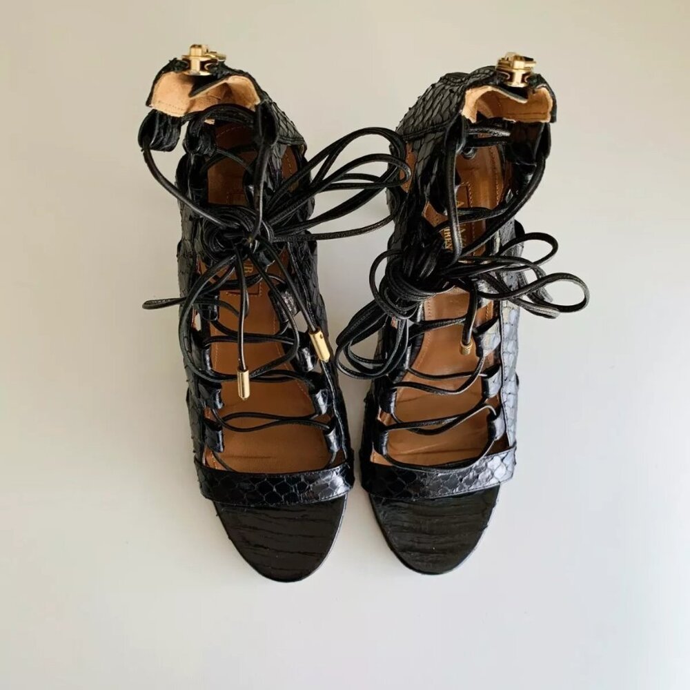 Women's Aquazzura Amazon Black Python Leather Str… - image 2